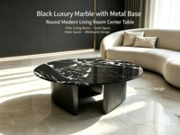 Table basse ronde de luxe en marbre noir et métal, table centrale de salon au design minimaliste pour villa, hôtel, salon