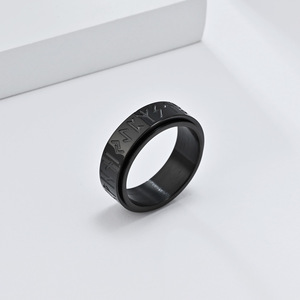 Nordic Viking Script <b>Titanium</b> Steel <b>Ring</b> For Men Antique Silver Gold <b>Black</b> Letter Design Index Finger Jewelry Gift - Product Image 3