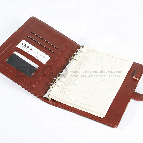 Wholesale Custom Logo A5 Leather Ring Binder Notebook Business Loose-Leaf Planner with Magnet Printing