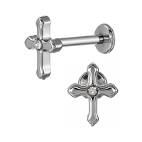 Nouveau Piercing Labret Classique en Acier Chirurgical 316L avec Zircon Cubique Transparent en Forme de Croix, à Dos Plat, pour Lèvre, Hélix et Tragus, 16G