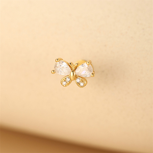 Pendiente de botón de mariposa de circonita chapado en oro de 18 quilates y plata 925 de 12x8mm con parte trasera plana para perforaciones de cartílago, hélice y tragus 16 - Product Image 4