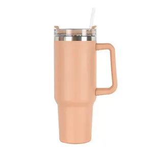 Meilleure valeur cadeaux thermos isolé sous vide à double paroi enduit de poudre gobelet de 40oz avec poignée et paille