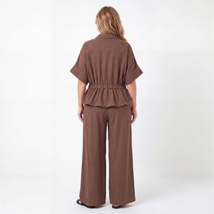 Conjuntos <span class=keywords><strong>de</strong></span> Lino <span class=keywords><strong>de</strong></span> Tallas Grandes para Mujer, Trajes <span class=keywords><strong>de</strong></span> 2 Piezas con Pantalones <span class=keywords><strong>de</strong></span> Pierna Ancha y Cintura Ajustable, Traje <span class=keywords><strong>de</strong></span> Lino a Juego - Product Image 4