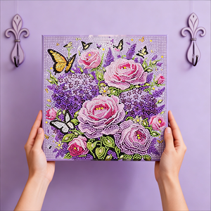 <span class=keywords><strong>Bouquet</strong></span> <span class=keywords><strong>de</strong></span> roses roses élégantes en tissu <span class=keywords><strong>de</strong></span> dessin animé créatif DIY, papillons jaunes, <span class=keywords><strong>peinture</strong></span> <span class=keywords><strong>de</strong></span> perles violettes, pour débutants et adultes, décoration intérieure moderne - Product Image 4