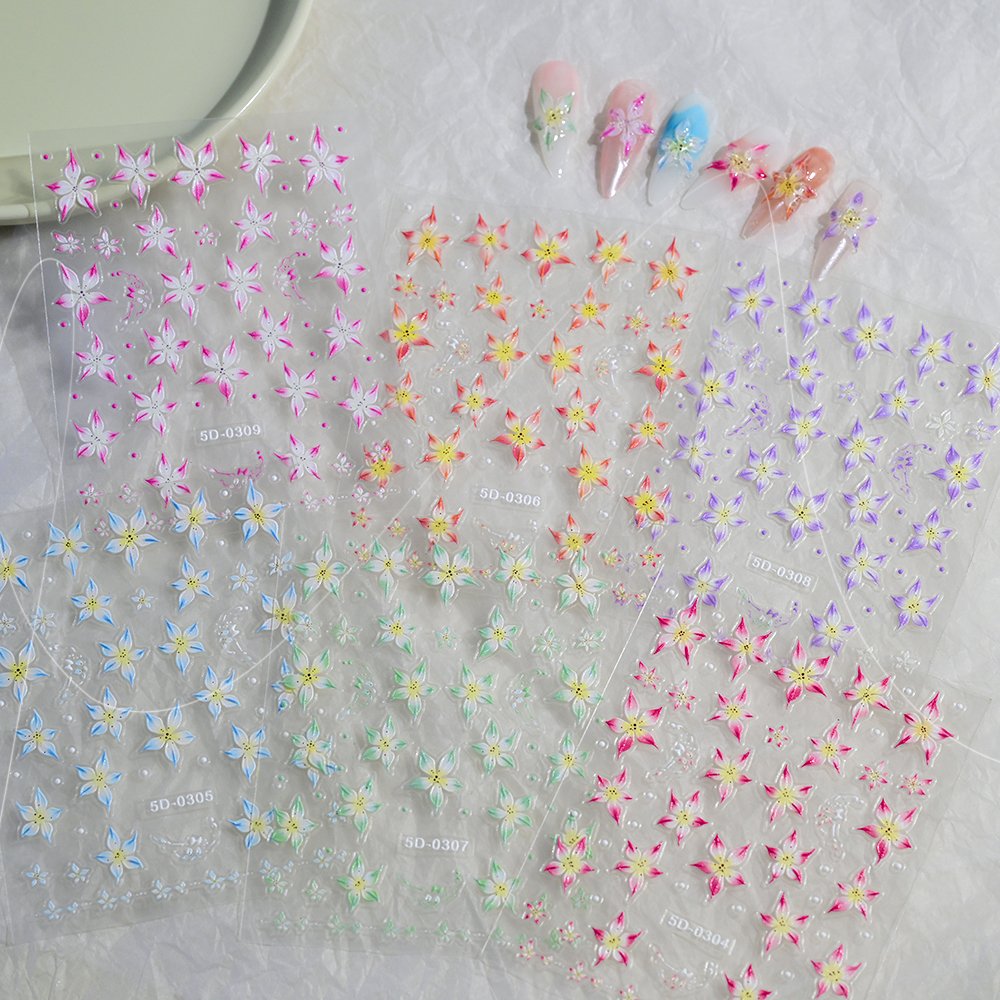 Lily Flower Nail Art Stickers Decals 5D Embossed Jelly Flower