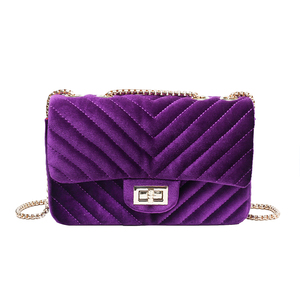 Túi Xách Nữ Đeo Chéo Dây Xích Thời Trang Túi Da Thêu Chữ V Nhung Vàng Nhung - Product Image 2