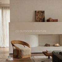 Sofá de lectura individual de ratán natural para espacios habitables interiores con espuma de alta resistencia para una comodidad y relajación excepcionales.