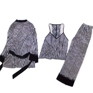 Conjunto de dos piezas de ropa de estar por casa de imitación de seda negra, estilo europeo y americano, a la moda y cómodo, al por mayor. - Product Image 2