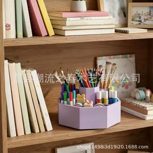 Wooden desktop <b>pen</b> holder, multi-compartment storage <b>box</b>, solid wood multi-functional miscellaneous storage <b>box</b>, rotating - Product Image 3