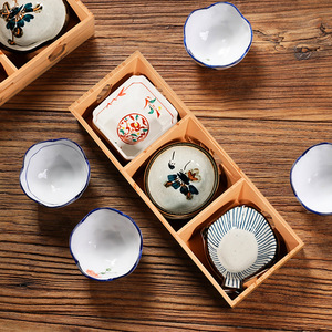 Plastic nine-compartment side dish <b>tray</b>, bamboo and wood imitation compartmentalized <b>small</b> lunch basket, barbecue <b>tray</b>, sauce - Product Image 4