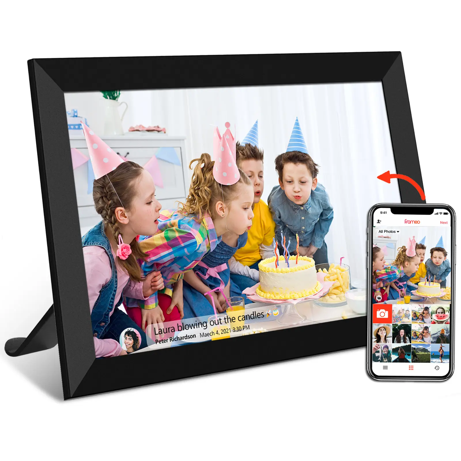 Xeast — cadre Photo numérique, 10.1 pouces, 16 go, WiFi, 1280x800, rotation automatique, pour ajouter des Photos/vidéos via application, nouvel arrivage