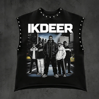 Maßgeschneidertes Herren Vintage Street Style Ärmelloses T-Shirt Schwergewichtiges Übergroßes Distressed-Shirt mit Heißnieten DTG-Druck Loose Fit