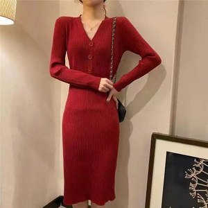 <span class=keywords><strong>Robe</strong></span> <span class=keywords><strong>pull</strong></span> midi élégante en coton de haute qualité, à col en V, ajustée, douce et <span class=keywords><strong>longue</strong></span> - Product Image 5