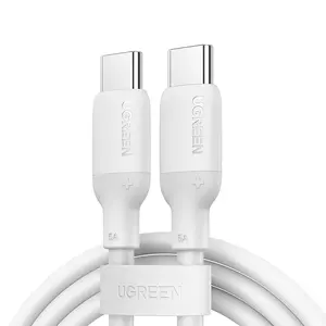 Kabel pengisi daya cepat, UGREEN USBC ke USBC kabel PD 100W USB C kabel pengisian daya Cepat 5A kabel Data silikon Tipe C Putih Biru kabel 1.5m