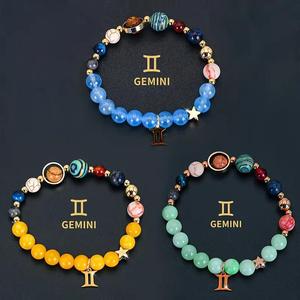 Pulsera de Piedras Naturales con los 12 Signos del Zodiaco, Sistema Solar, 8 Planetas, Galaxia, Universo, Juego de Pulseras para Parejas, Hombres <span class=keywords><strong>y</strong></span> Mujeres - Product Image 6