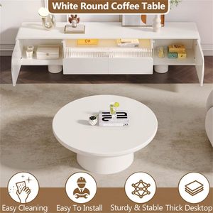 Ajunion kem phong cách Bàn cà phê phòng khách đồ nội thất cuối bảng tròn bằng gỗ trắng Bàn cà phê với Chunky trọng lượng-mang chân - Product Image 5