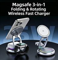 Chargeur magnétique 3 en 1, chargeur sans fil pliable Qi2.2 25W, charge rapide, alliage de zinc, rotation à 360°, portable, vente en gros d'usine, OEM