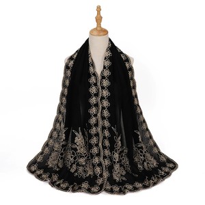Nuevos Hijabs Negros Modestos con Bordado Floral, Pañuelos para la Cabeza Musulmanes de Lujo, Transpirables y Suaves al Tacto, Venta al Por Mayor - Product Image 5