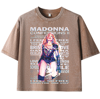 T-shirt graphique délavé style rétro américain, crop top tendance Y2K pour femme