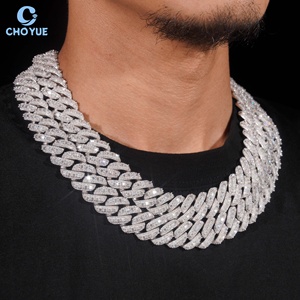 Collar de Cadena Cubana con Moissanita Baguette de Gran Tamaño, 18mm de Altura, Chapado en Rodio, Plata Sólida 925, Joyería Hiphop Iced Out - Product Image 4
