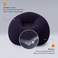 Fauteuil gonflable en forme de pouf en PVC floqué, personnalisable avec logo OEM, portable pour le camping, vente en gros