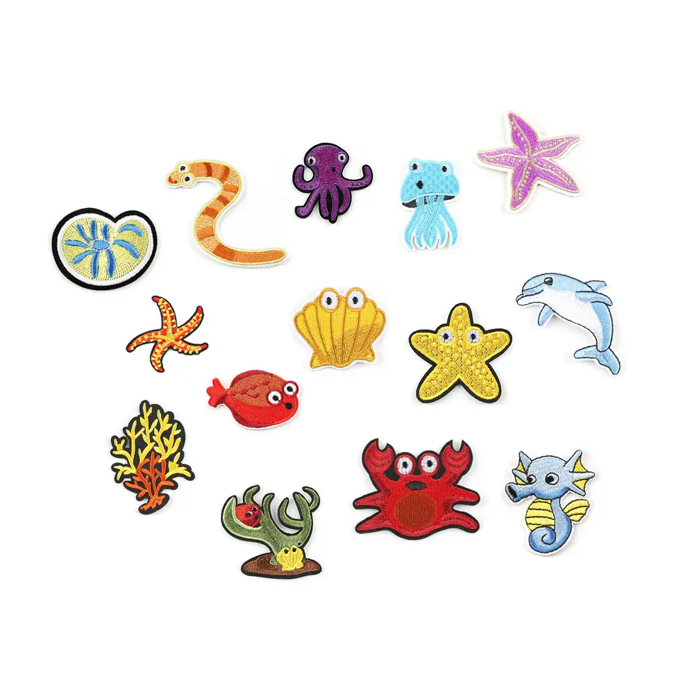 cute cartoon marine animal starfish coral design embroidery ocean iron on patches for kids clothes