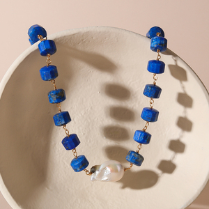<span class=keywords><strong>Bijoux</strong></span> en <span class=keywords><strong>Lapis</strong></span> <span class=keywords><strong>Lazuli</strong></span> Naturel Cylindre Vintage et Collier de Perles d'Eau Douce Naturelles <span class=keywords><strong>Bijoux</strong></span> pour Fête - Product Image 4