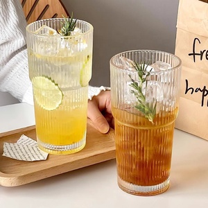 Công suất lớn gân Kính nhà hàng Stackable ly lạnh uống Cola cà phê sọc kính với rơm - Product Image 2