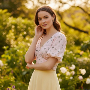 Top Corto Cruzado con Mangas Abullonadas y Estampado Floral Personalizado para Mujer, Blusa Corta para Damas - Product Image 2