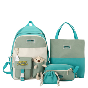 5 pièces ensembles cartables en polyester adolescentes femmes sacs à dos avec porte-clés stockage pour ordinateur portable adapté aux voyages pour les étudiants - Product Image 4