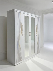 Armario de Acero Estilo Europeo con 4 Puertas y Espejo, <span class=keywords><strong>Mueble</strong></span> de Metal con Diseño Ondulado Elegante - Product Image 2