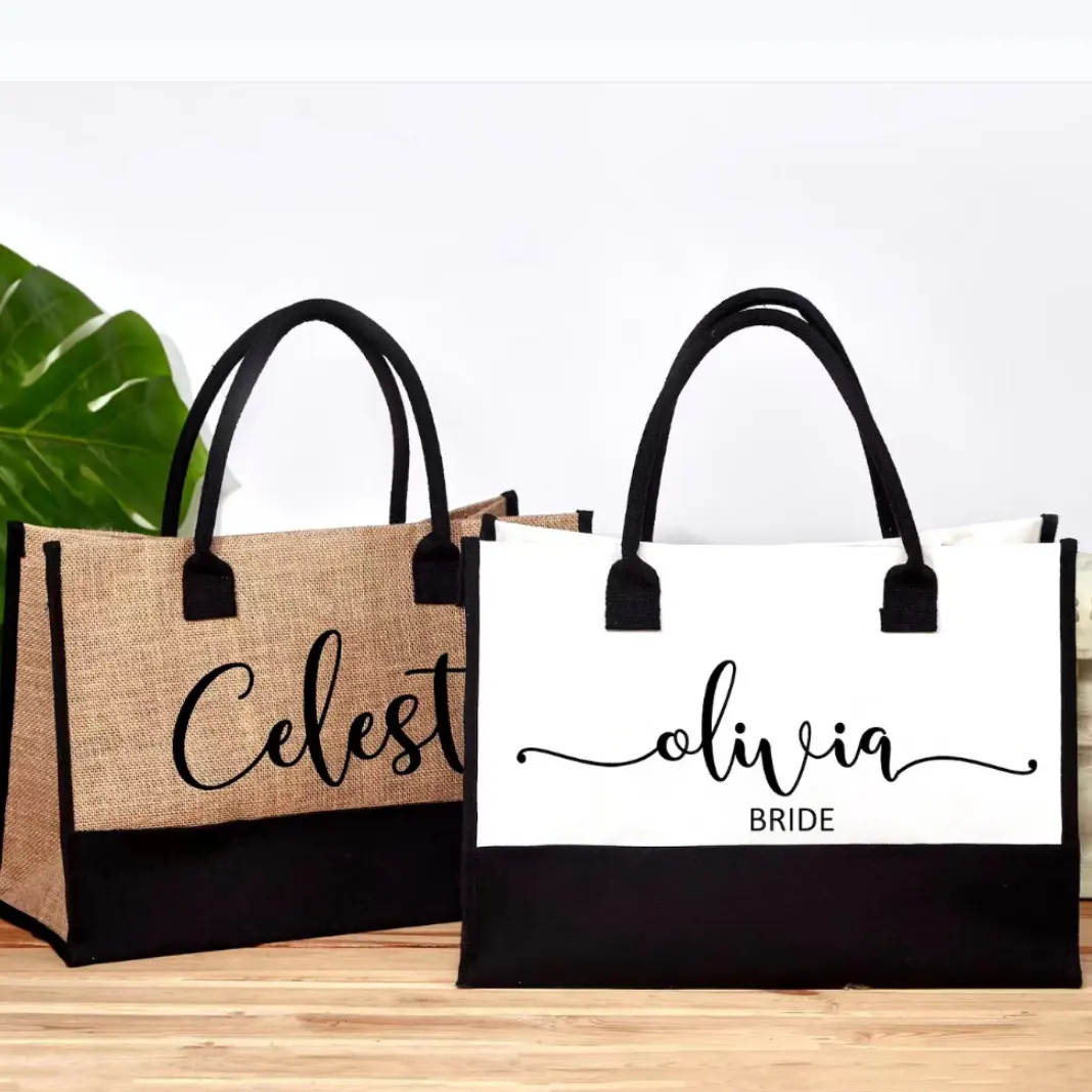 Eco friendly custom logo large market canvas jute promotional shopper shopping gift tote bag