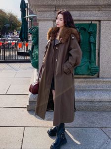 Femmes 2025 hiver nouveau Long Parka café grand col de fourrure mode patron dame Trench Coat - Product Image 4