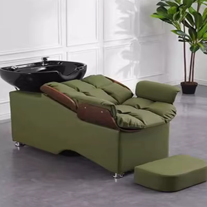 Sillón Reclinable de Peluquería Reforzado con Reposabrazos de Madera Maciza y Tapicería Impermeable de Cuero PU Cerámico para Lavado de Cabello - Product Image 4