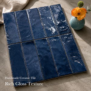 Azulejo Cerámico Brillante Azul Perla Hecho a Mano de 65x200mm para Decoración de Paredes en Cafeterías, Tiendas de Té con Leche, Restaurantes y Cafés - Product Image 3