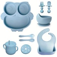 IStapromo Gifts Cuillère en silicone pour bébé, Vaisselle pour bébé, Cuillère pour aliments complémentaires, Bol pour aliments complémentaires, Ensemble d'assiettes en silicone Hibou