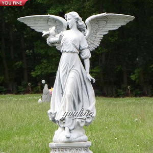 Statua del <span class=keywords><strong>giardino</strong></span> di angelo di marmo di pietra scolpita a mano a grandezza naturale all'aperto - Product Image 1