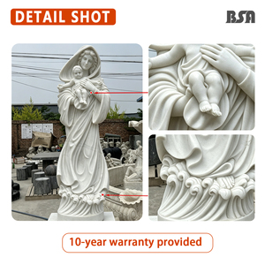 <span class=keywords><strong>Statua</strong></span> della Beata Vergine Maria con Bambino Gesù in <span class=keywords><strong>Marmo</strong></span> Bianco Naturale Intagliata a Mano BSA, Scultura Religiosa per Decorazione Chiesa - Product Image 3
