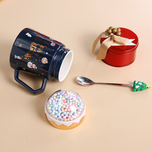 Conjunto de Caixa de Presente de Natal, Caneca de Cerâmica de Grande Capacidade com Tampa e Colher, Caneca para a Véspera de Natal, Souvenir - Product Image 4