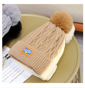 Gorro de punto de otoño e invierno para mujer con letras bordadas, patrón de punto trenzado, gorro grueso y cálido para la cabeza - Product Image 5