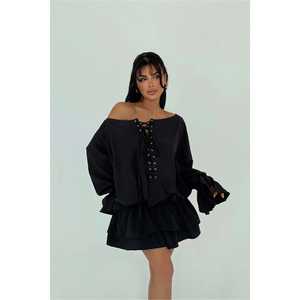 Vestido Mini Negro Darcie sin Tirantes con Cintura Imperio, Logotipo Personalizado, Volantes, Forro de Spandex, Disponible para Otoño e Invierno, Tallas XS-XL - Product Image 3