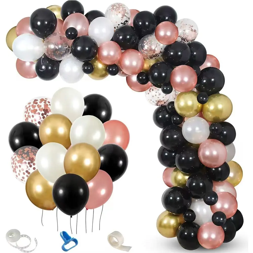 133pcs Black Rose Gold Balloon Garland Latex Balloons for Graduation Backdrop Retirement Party Decoration Hen Party Decor Globos