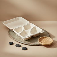 Boîte à lunch jetable en amidon de maïs 1000 ml, trois ou six compartiments, vaisselle en plastique de qualité alimentaire pour emporter, assiettes et bols