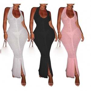 Nouvelle <span class=keywords><strong>Robe</strong></span> Sexy à Bretelles Dos Nu en Maille Léopard Floquée Transparente - Product Image 1