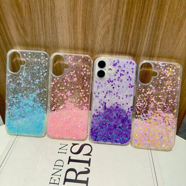 Hot pink clear Flowing Liquid Quicksand Glitter Sequins Phone case for iphone X Xr Xs 11 12 13 14 15 16 Pro Max Plus