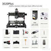 Machine de gravure CNC 3020Plus de bureau, compatible avec une tête laser 20W 40W, contrôleur hors ligne pour la gravure et la découpe du bois, de l'acrylique et des circuits imprimés