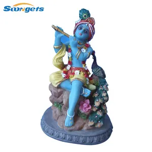 Polyresin Handmade Holiday Hindu god statue decoration Krishna with Peacock