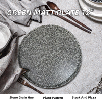 Assiette de service en céramique à surface marbrée de 12 pouces avec motif végétal, assiette de présentation, assiette de base pour mariage et banquet
