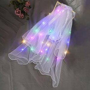 Velo nuziale da sposa con <span class=keywords><strong>Led</strong></span> a 2 livelli con bordo a matita bianca illuminata con bordo da sposa veli da sposa luminosi per donne - Product Image 6