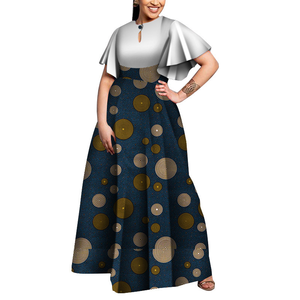 Abito da festa <span class=keywords><strong>taglie</strong></span> forti in tessuto africano stampato, elegante con patchwork, collo alto e maniche svasate, stile Bazin Riche da <span class=keywords><strong>donna</strong></span> - Product Image 5